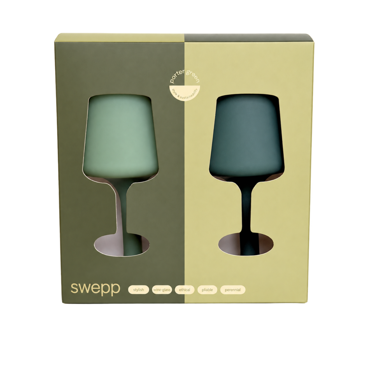 sage + olive | swepp | silicone unbreakable wine glasses - porter green | style + sustainability