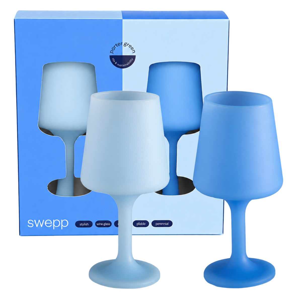 sky + kingfisher | swepp | silicone unbreakable wine glasses - porter green | style + sustainability