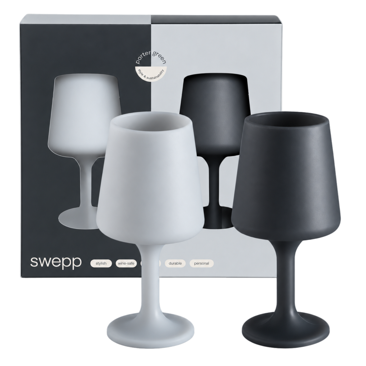 smoke + storm | swepp | silicone unbreakable wine glasses - porter green | style + sustainability
