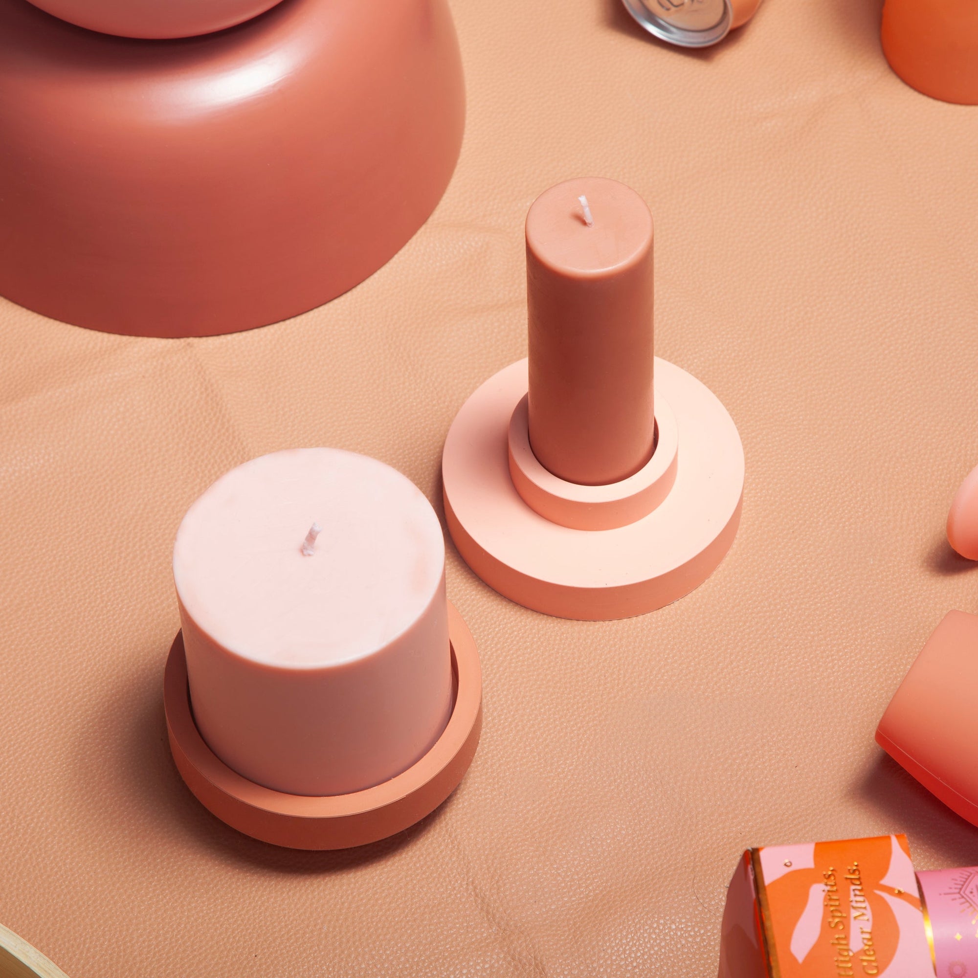 terra + peach | escc large pillar candle | soy - blend unscented candles - porter green | style + sustainability