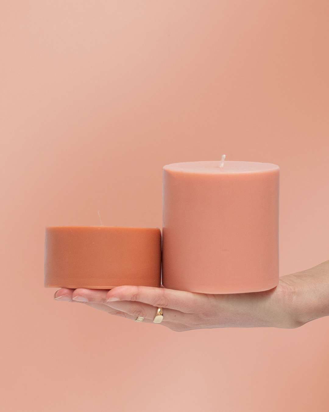 terra + peach | escc large pillar candle | soy - blend unscented candles - porter green | style + sustainability