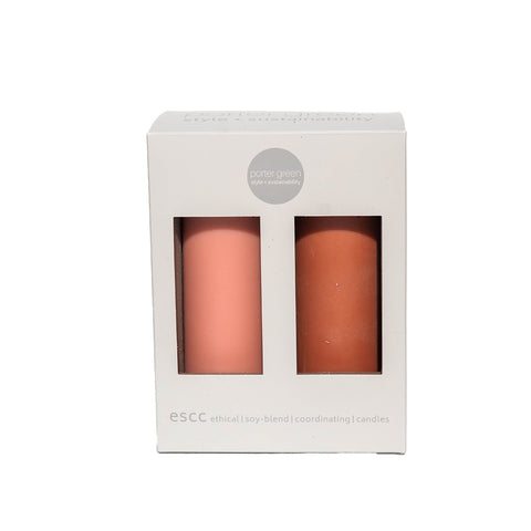 terra + peach | escc med pillar candle | soy-blend unscented candles - porter green | style + sustainability