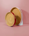 cherry + blush | sebss | spun bamboo trays - porter green | style + sustainability, serving trays with handles, wooden trays, bamboo, trays, round tray, food tray