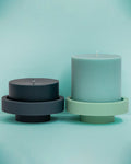 mist + ink | escc lrg pillar candle | soy-blend unscented candles - porter green | style + sustainability