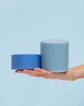 sky + kingfisher | escc lrg pillar candle | soy-blend unscented candles - porter green | style + sustainability